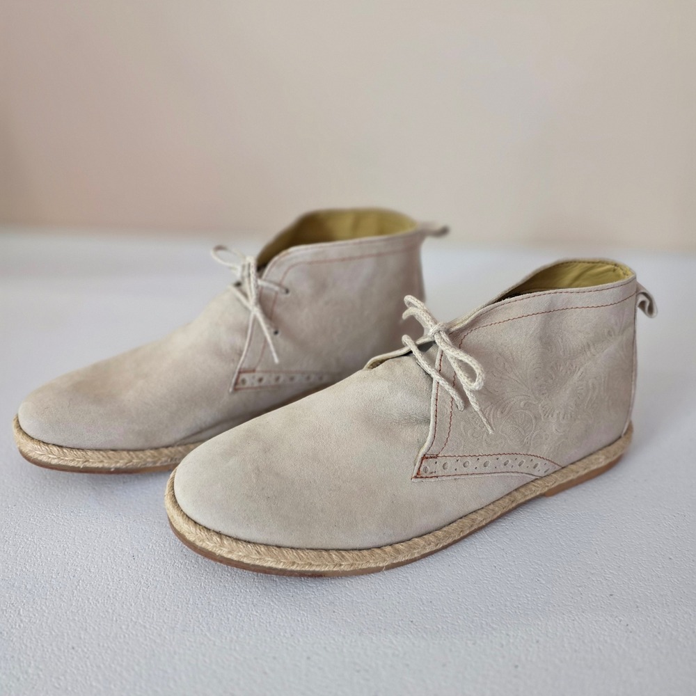 Nunn‎ Bush Kamiko Chukka Boot Mens 9.5D Tan Suede Embossed Espadrille Boho Retro